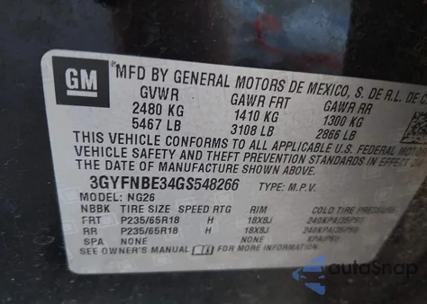 2016 Cadillac Srx Luxury Collection z USA, uszkodzony, nr VIN 3GYFNBE34GS548266